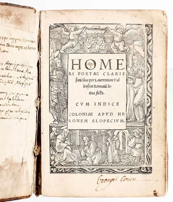 Omero Homeri poetae claris, simi ilias per Laurentium V al sensem Romanu latina facta... Colonia, presso Heronem Alopecium M., 1522.