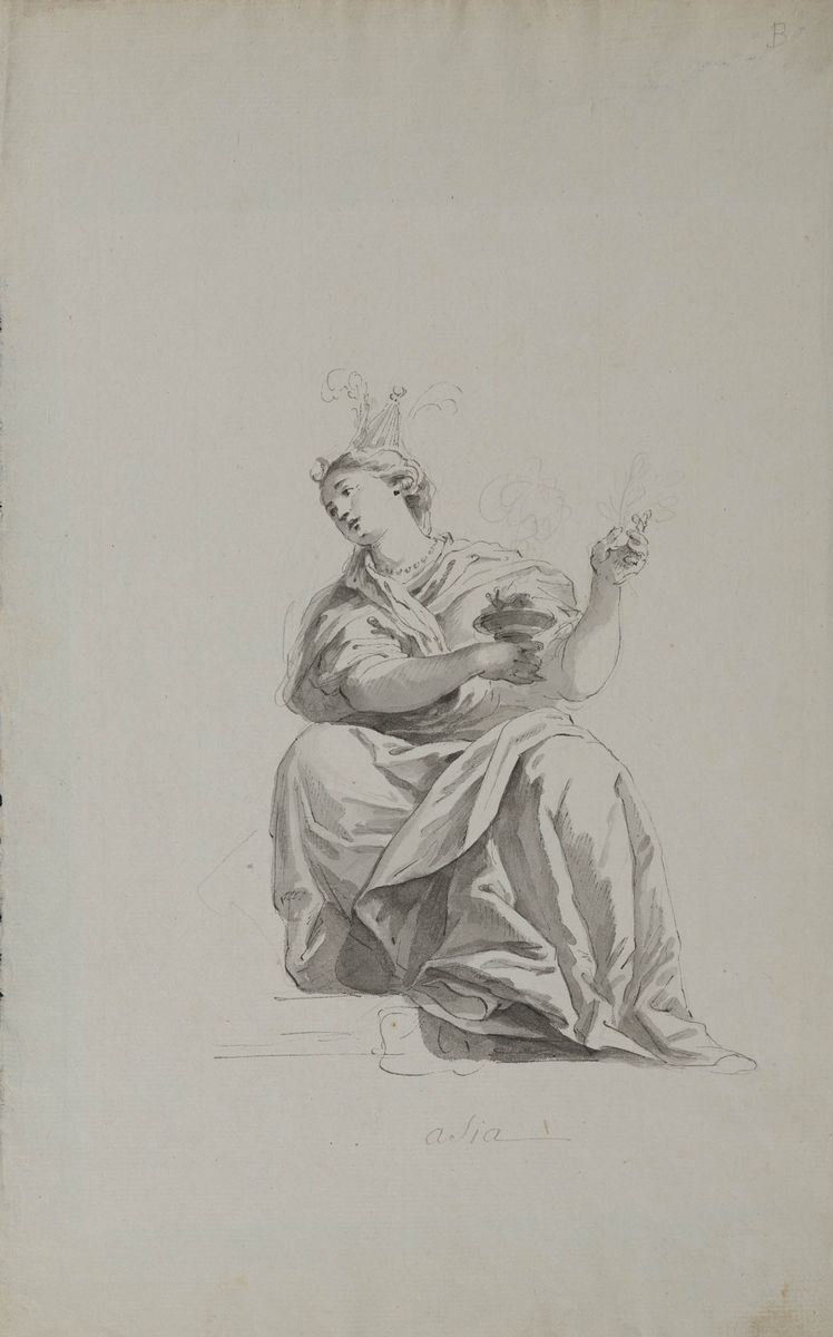 Scuola francese del XVIII secolo Figura femminile seduta  - Asta Disegni Antichi - Cambi Casa d'Aste
