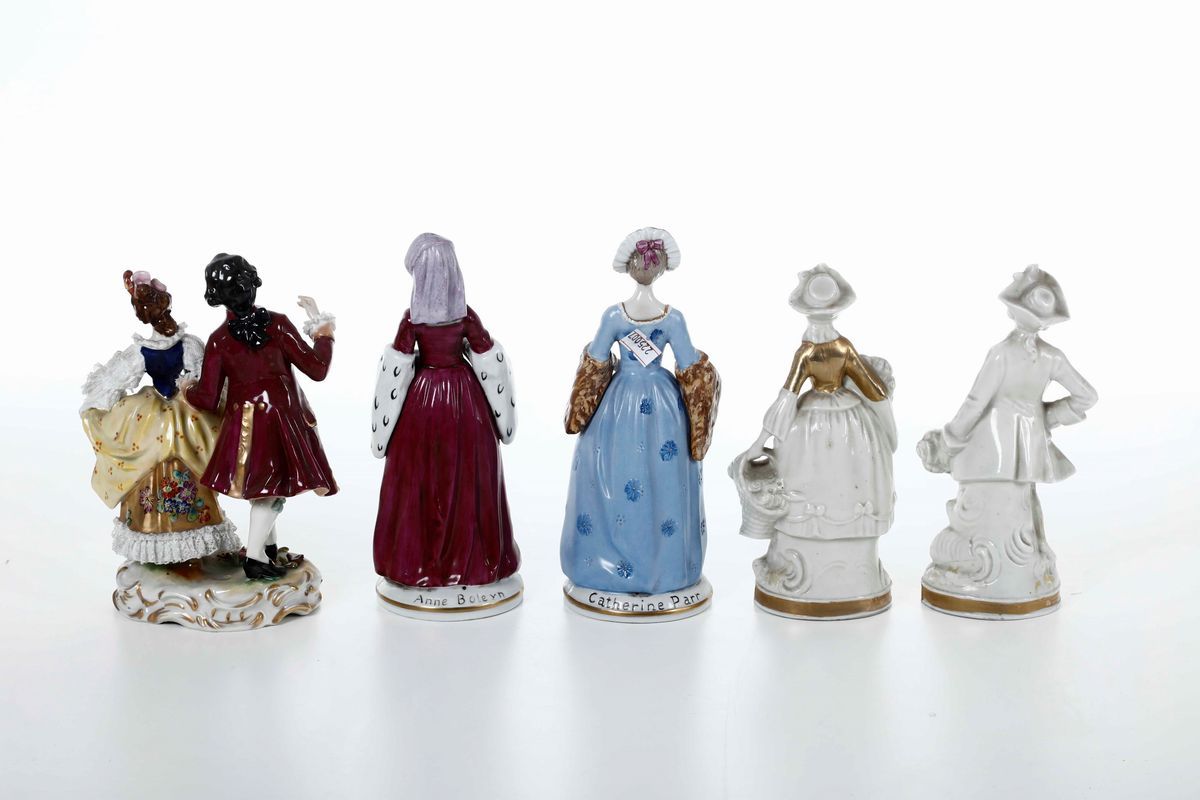 Figurine delle Regine D'inghilterra Caterina Parr e Anne Boleyn, un Gruppo Galante e una Coppia d...