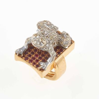 Anello Rana con Pavã¨ di Diamanti e di Rubini