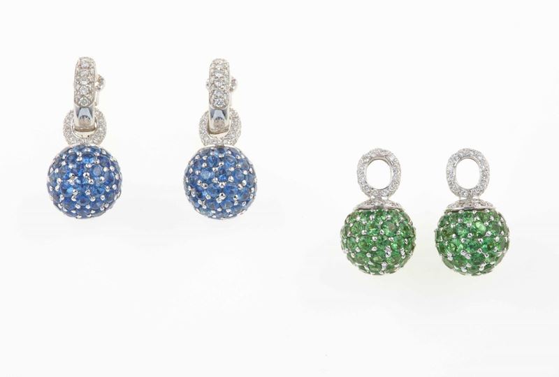 Chantecler. Orecchini con pendenti intercambiabili con tanzaniti e tsavoriti  - Auction Spring Jewels - I - Cambi Casa d'Aste
