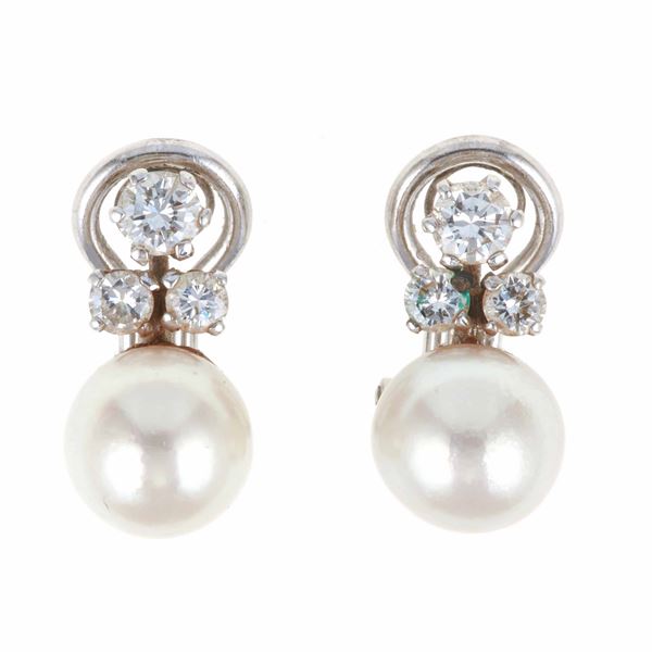 Diamond and cultured pearl ring and earrings