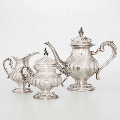 Servizio da Caffè in Argento. Argenteria Italiana del XX Secolo. Bolli Dell'argentiere Consunti e...
