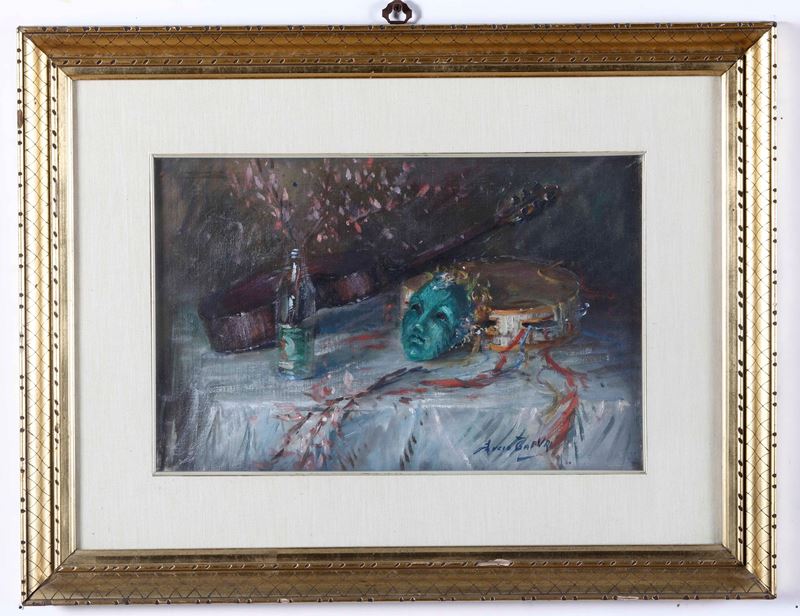 Lucio Tafuri : Lucio Tafuri (1941) Natura morta con maschera  - Auction 19th Century Paintings - Cambi Casa d'Aste