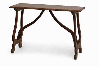 Tavolo Fratino in Noce con Gambe a Lira e Piano Stretto, XIX Secolo