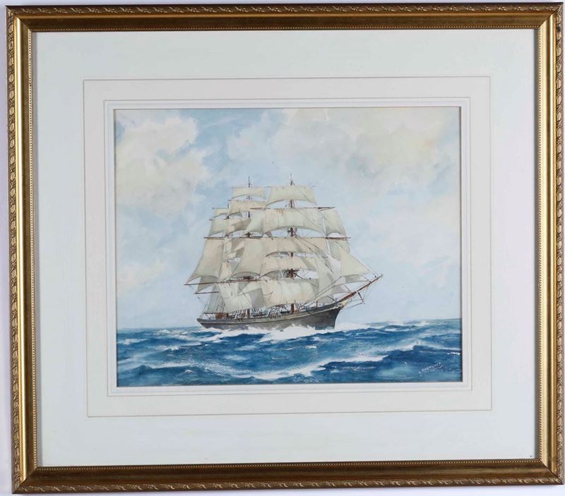 Luca Papaluca : Ritratto di veliero in navigazione  - Acquerello su carta - Auction Maritime Art - Cambi Casa d'Aste