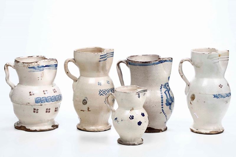 Cinque  boccali Puglia, Grottaglie (?), XIX secolo  - Auction Ceramics | Cambi Time - Cambi Casa d'Aste