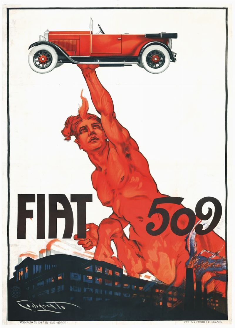 Plinio Codognato ( 1878- 1940) FIAT 509  - Asta Manifesti d'epoca - Cambi Casa d'Aste
