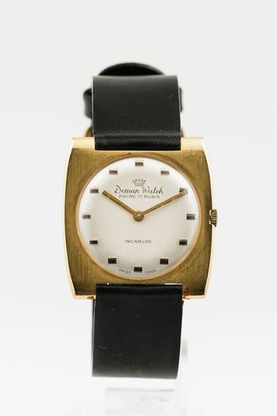 Deman Watch - Orologio da Polso con Cassa Tonneau in Oro 18k e Quadrante Rotondo Argentè