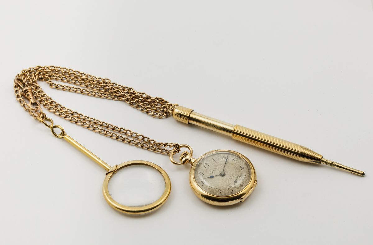 Zenith - Orologio da Taschino in Oro 18k con Catena con Lente e Portamina in Oro, Circa 1900
