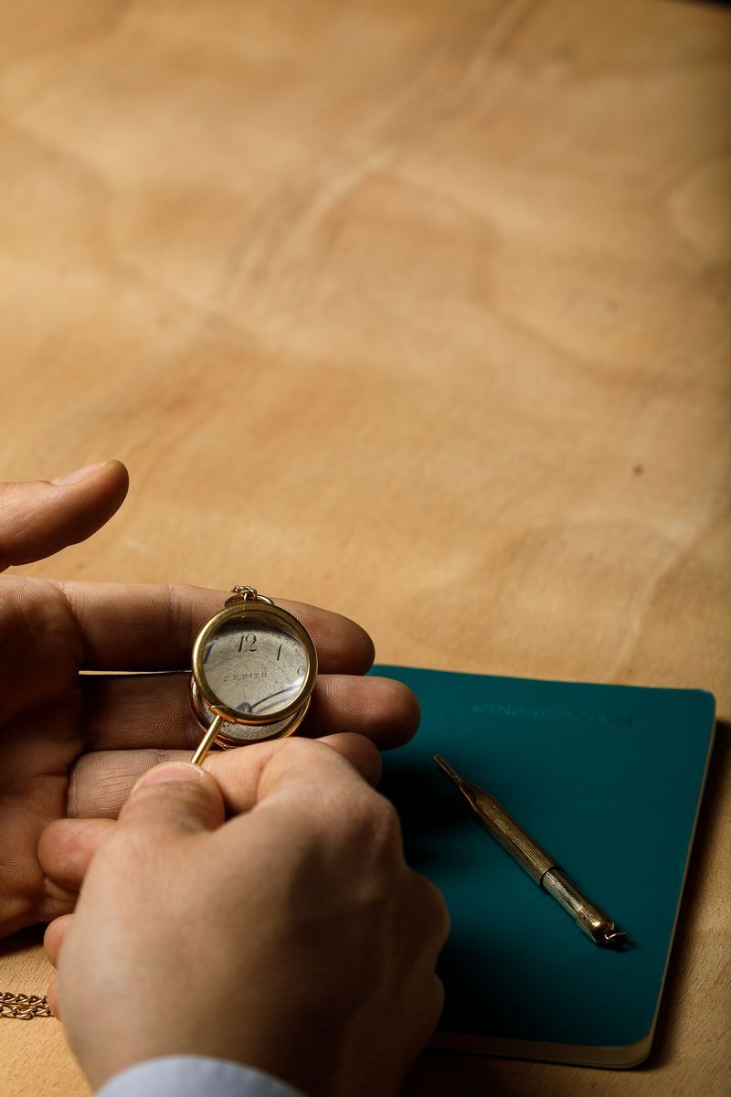 Zenith - Orologio da Taschino in Oro 18k con Catena con Lente e Portamina in Oro, Circa 1900
