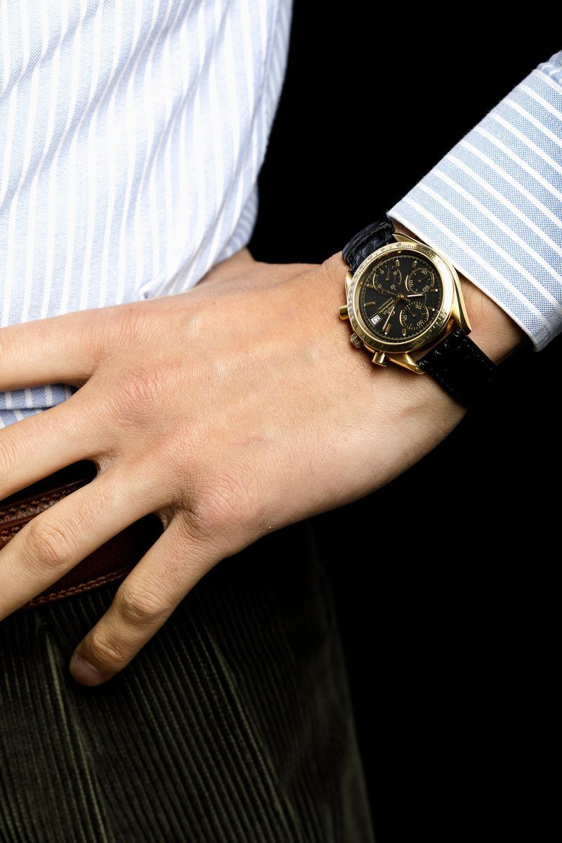 Omega - Speedmaster Automatic Ref. 1750043, Oro 18k con Doppio Quadrante Nero e Blu. Scatola e Ga...