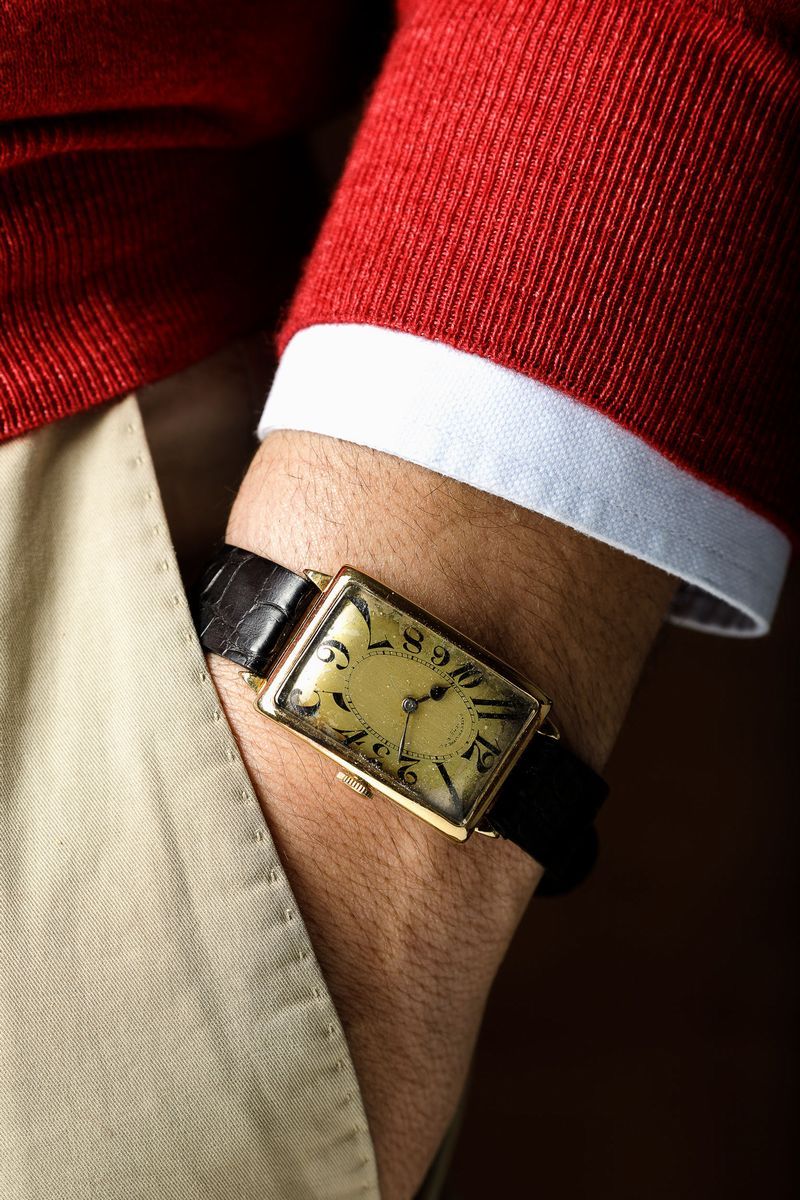 Patek Philippe - Raro Orologio D'oro Giallo 18k di Forma Rettangolare Cassa Curvex Anni '20 Caric...