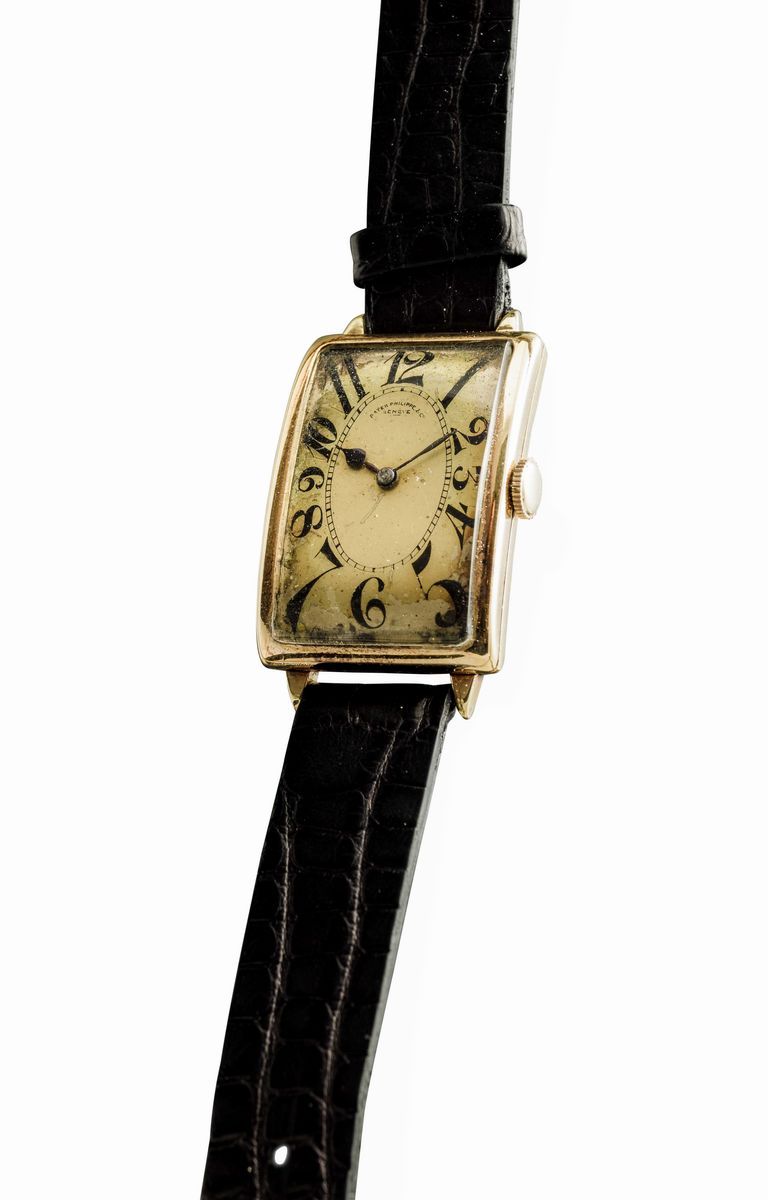 Patek Philippe - Raro Orologio D'oro Giallo 18k di Forma Rettangolare Cassa Curvex Anni '20 Caric...