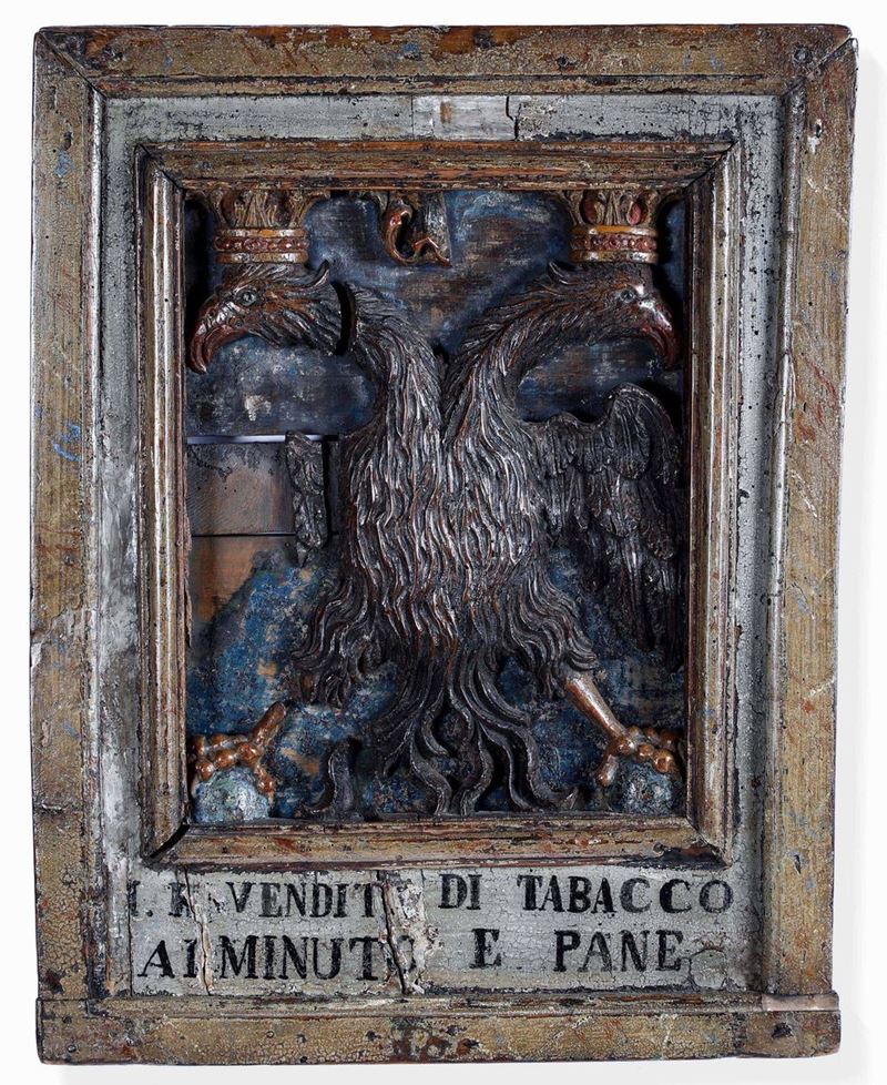 Tabella con aquila bicipite Probabile impero Austro Ungarico XIX secolo  - Auction Works and furnishings from Lombard collections and other provinces - Cambi Casa d'Aste