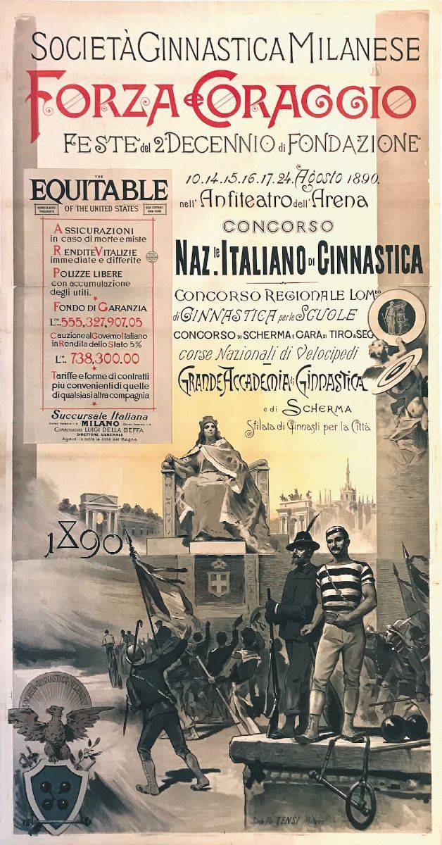 Anonimo FORZA E CORAGGIO / SOCIETA  GINNASTICA MILANESE  - Auction Vintage Posters - Cambi Casa d'Aste