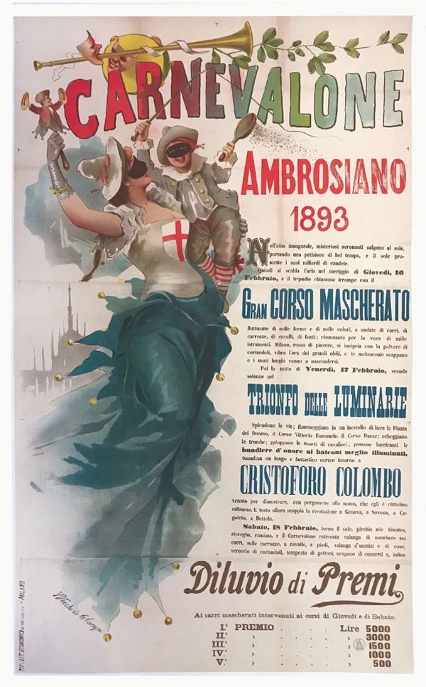 F.Vecchi da G.Campi CARNEVALONE AMBROSIANO 1893 / GRAN CORSO MASCHERATO &  DILUVIO DI PREMI