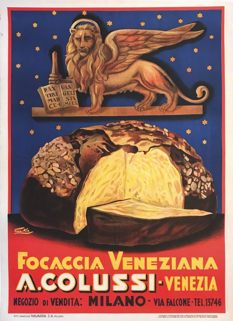 Emka FOCACCIA VENEZIANA COLUSSI  - Auction Vintage Posters - Cambi Casa d'Aste