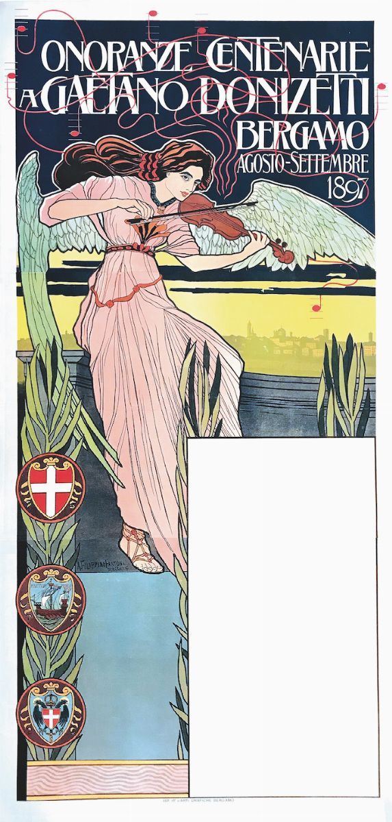 Achille Filippini Fantoni (1868-1910) ONORANZE CENTENARIE A GAETANO DONIZETTI  - Auction Vintage Posters - Cambi Casa d'Aste