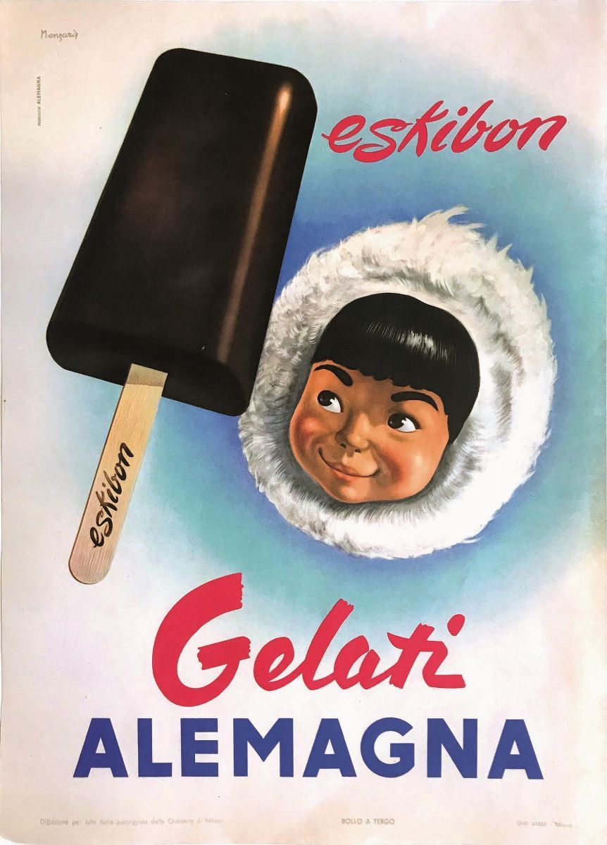 Mario Menzardi (1914-2007)eskibon, Gelati Alemagna / Fortunello, il Gelato Sandwich Alemagna