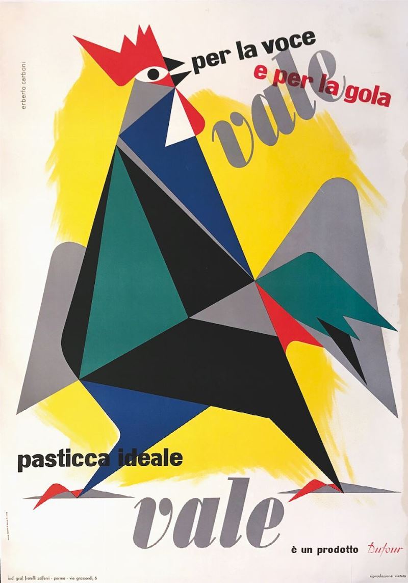 Erberto Carboni (1899   1984) PER LA VOCE E PER LA GOLA, VALE, PASTICCA IDEALE&  E  UN PRODOTTO DUFOUR  - Auction Vintage Posters - Cambi Casa d'Aste