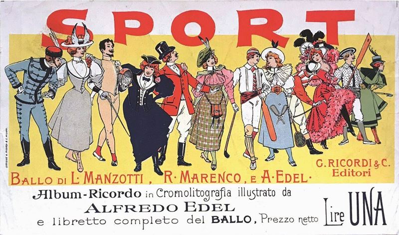 Alfredo Edel (1856-1912) SPORT / BALLO DI L.MANZOTTI, R.MARENCO E A.EDEL / ALBUM RICORDO  - Asta Manifesti | Cambi Time - Cambi Casa d'Aste