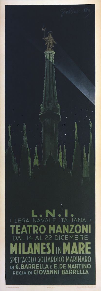 Giovanni Barrella (1884-1967) TEATRO MANZONI / MILANESI AL MARE, SPETTACOLO GOLIARDICO MARINARO  - Auction Vintage Posters - Cambi Casa d'Aste