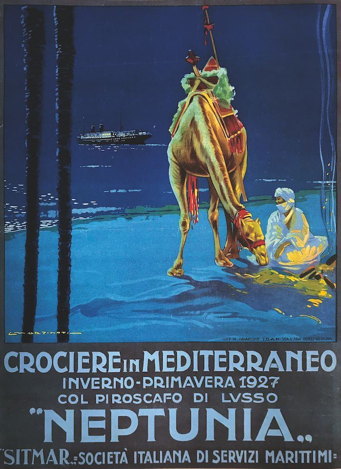 Luigi Martinati (1893   1983) CROCIERE IN MEDITERRANEO INVERNO-PRIMAVERA 1927 COL PIROSCAFO DI LUSSO  NEPTUNIA  - Auction Vintage Posters - Cambi Casa d'Aste