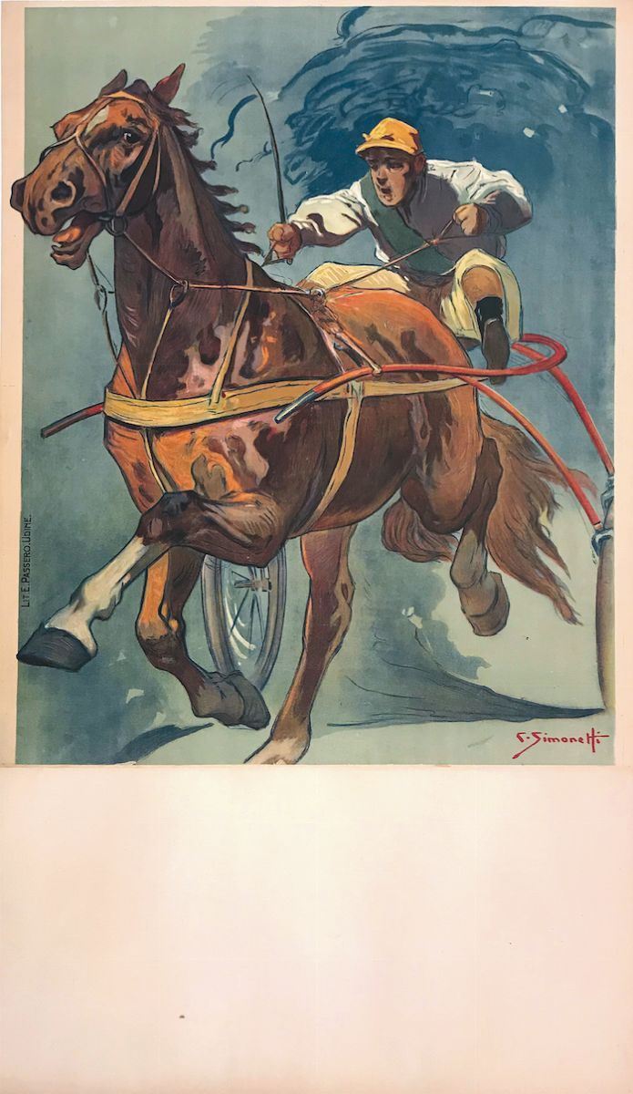 Cesare Angelo Simonetti (1862-1912) FANTINO E CAVALLO, CORSE AL TROTTO  - Auction Vintage Posters - Cambi Casa d'Aste