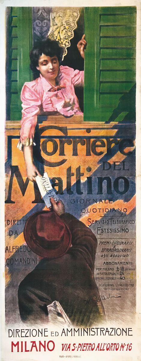 Attilio Pusterla (1862-1941) CORRIERE DEL MATTINO  - Asta Manifesti d'epoca - Cambi Casa d'Aste
