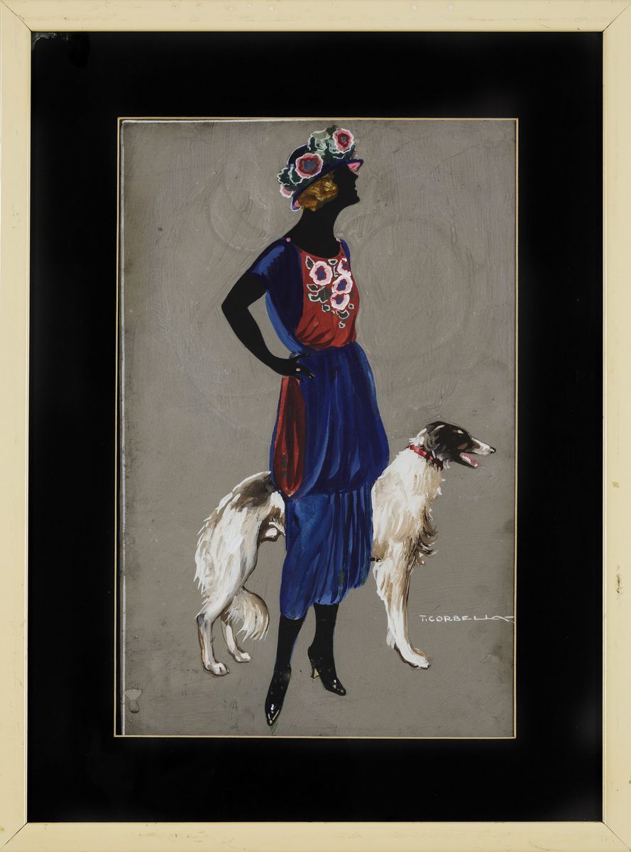 Tito Corbella (1885-1966)donna con Levriero