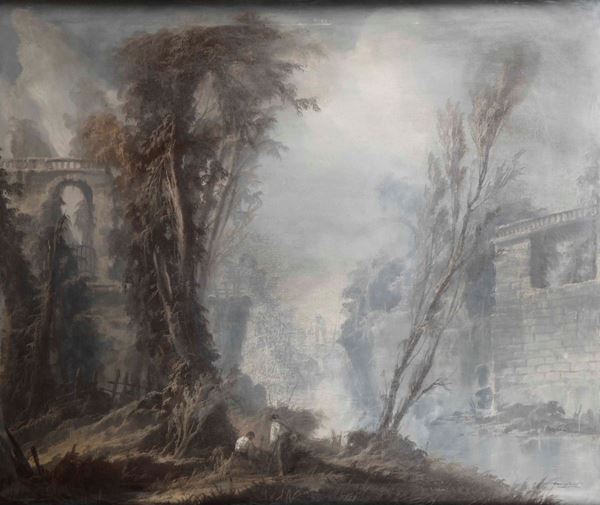 Emilio Orsenigo (XX secolo) Paesaggio con rovine e figure