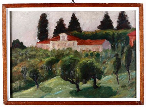 Alberto Rossi (1858-1936) Paesaggio con villa sullo sfondo