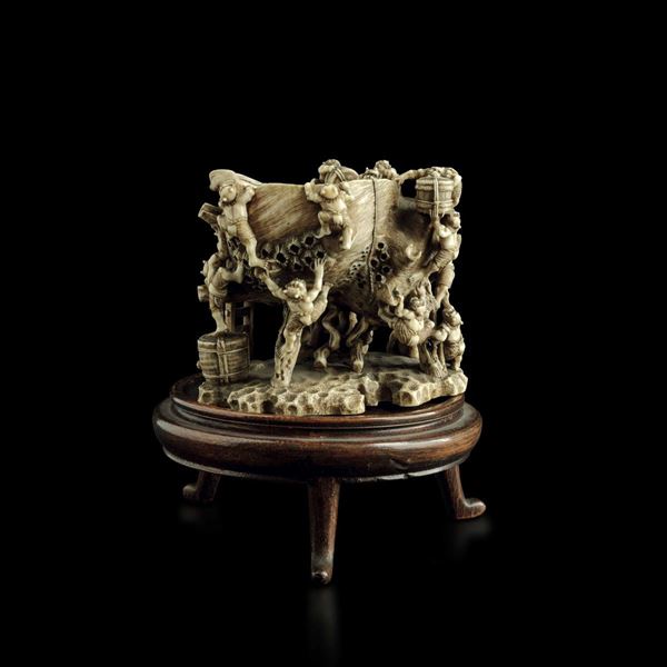 A carved ivory pitcher, Japan, Meiji period