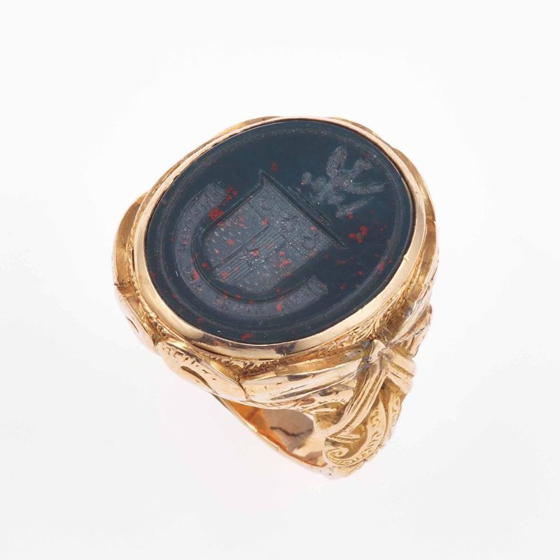 Anello con sigillo su diaspro sanguigno  - Auction Fine Coral Jewels - II - Cambi Casa d'Aste