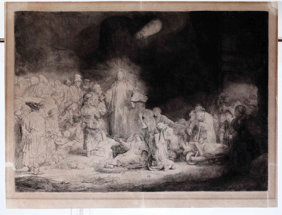 Rembrandt Harmenszoon Van Rijn (leida,1606-amsterdam,1669)cristo Guaritore o Stampa dei Cento Fio...