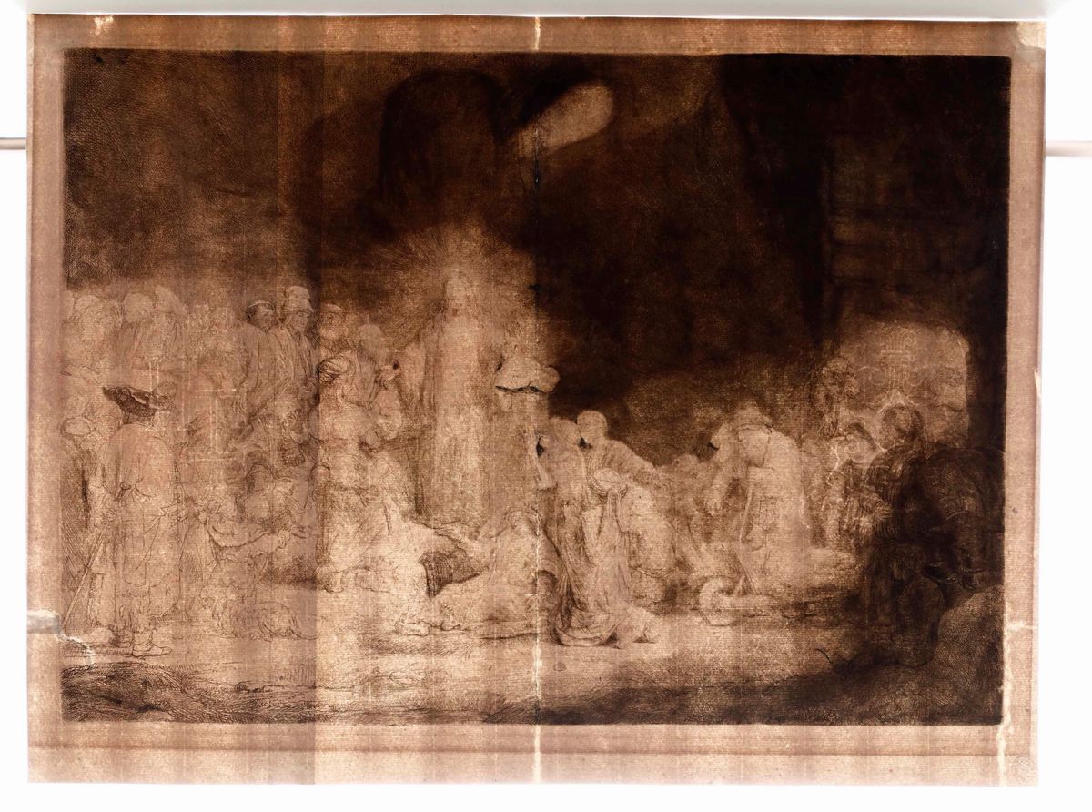 Rembrandt Harmenszoon Van Rijn (leida,1606-amsterdam,1669)cristo Guaritore o Stampa dei Cento Fio...