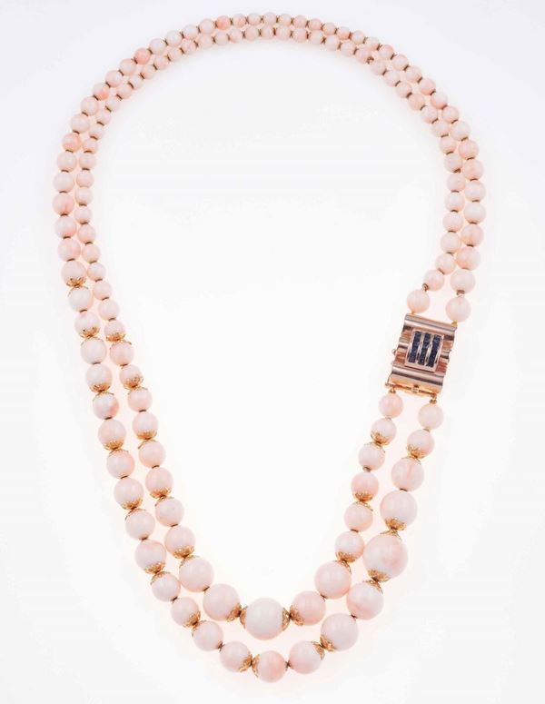 Coral and low karat gold necklace