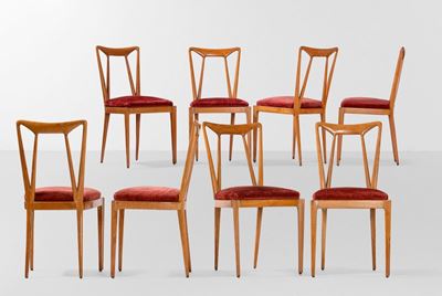 Set di Otto Sedie con Struttura e Sotrgni in Legno e Rivestimento in Tessuto.