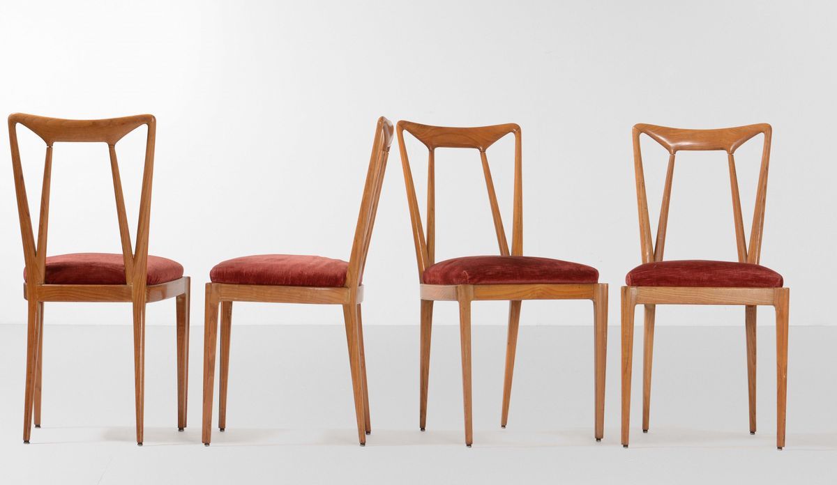 Set di Otto Sedie con Struttura e Sotrgni in Legno e Rivestimento in Tessuto.