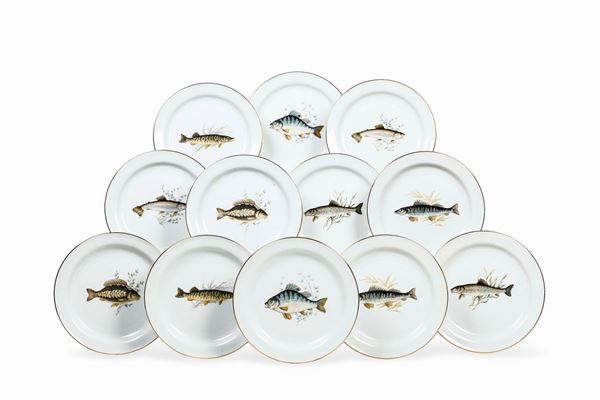 Dodici piatti da pesce Doccia, manifattura Richard Ginori, seconda metà del XX secolo
