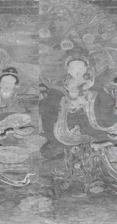 Grande Dipinto su Seta Raffigurante Guanyin con Fanciulli, Cina, Dinastia Qing, XVII Secolo