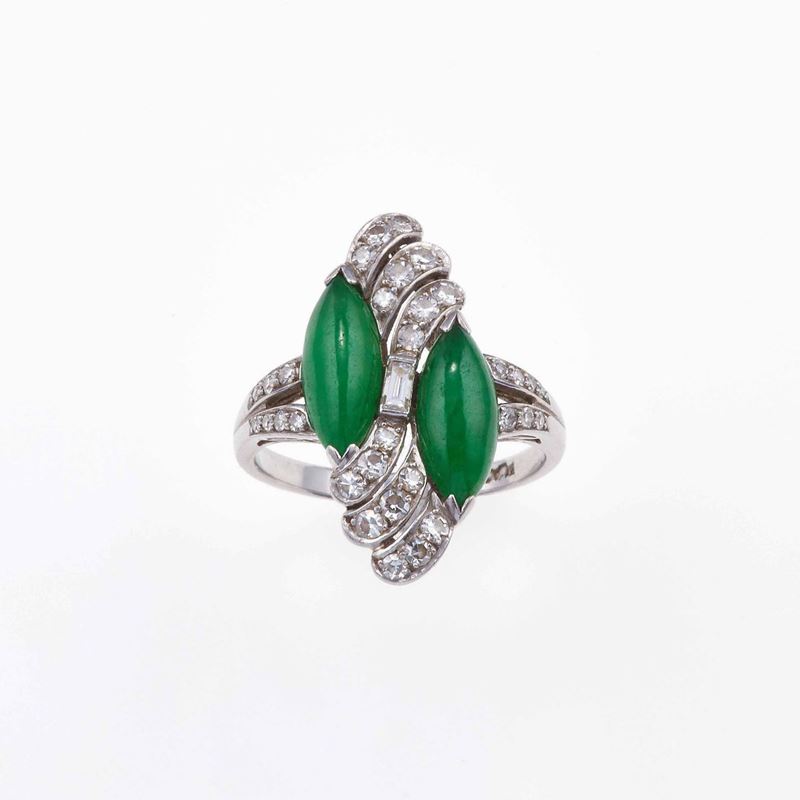 Anello con giadeite e diamanti  - Auction Fine Coral Jewels - II - Cambi Casa d'Aste