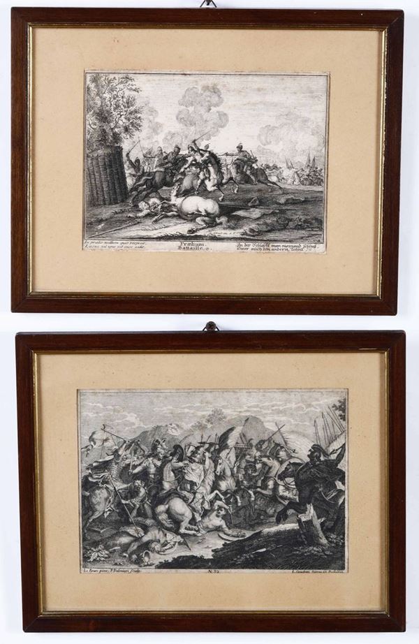 Due incisioni raffiguranti battaglie, XVIII secolo