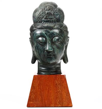 Testa di Buddha Scolpita in Pietra, Cina, XX Secolo