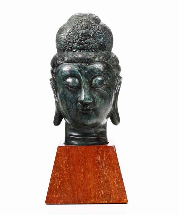 Testa di Buddha scolpita in pietra, Cina, XX secolo