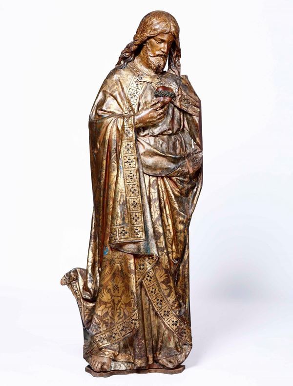 Sacro Cuore di Gesù Legno scolpito, dipinto e dorato Arte del XVIII secolo