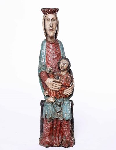Maestà Legno Policromo Scultore Neo-medievale XX Secolo