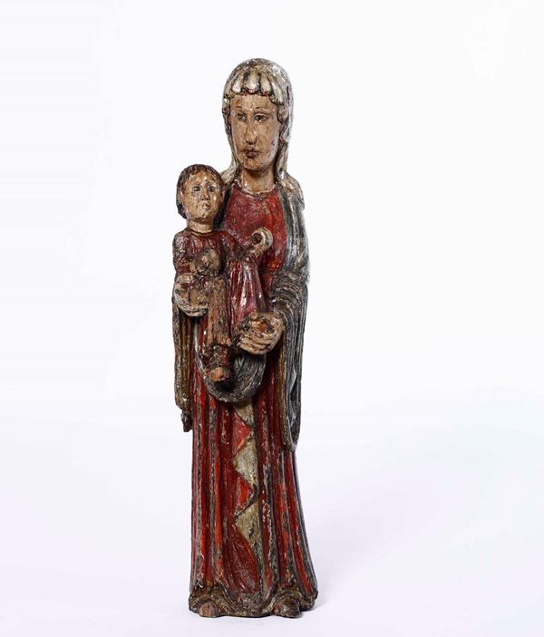 Madonna con Bambino Legno policromo Scultore neo-medievale XX secolo