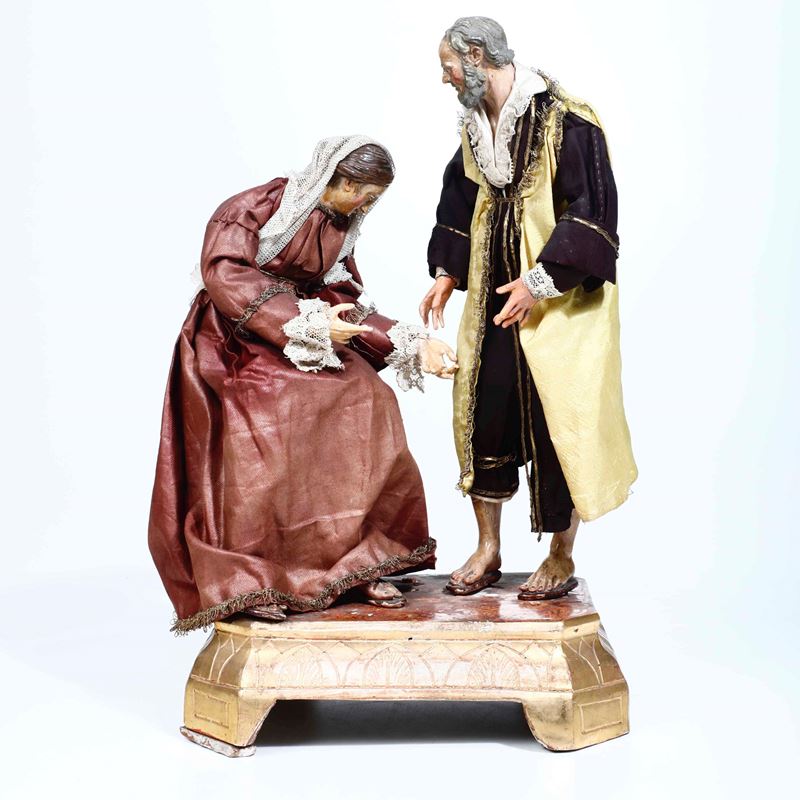 Gruppo da presepe Madonna e San Giuseppe. Napoli XIX secolo  - Asta Presepe | Cambi Time - I - Cambi Casa d'Aste